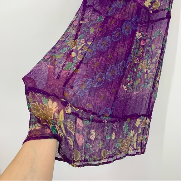 Urban Outfitters Kimchi & Blue Sheer Silk Floral Sleeveless V-Neck Tunic Blouse - Picture 4 of 16